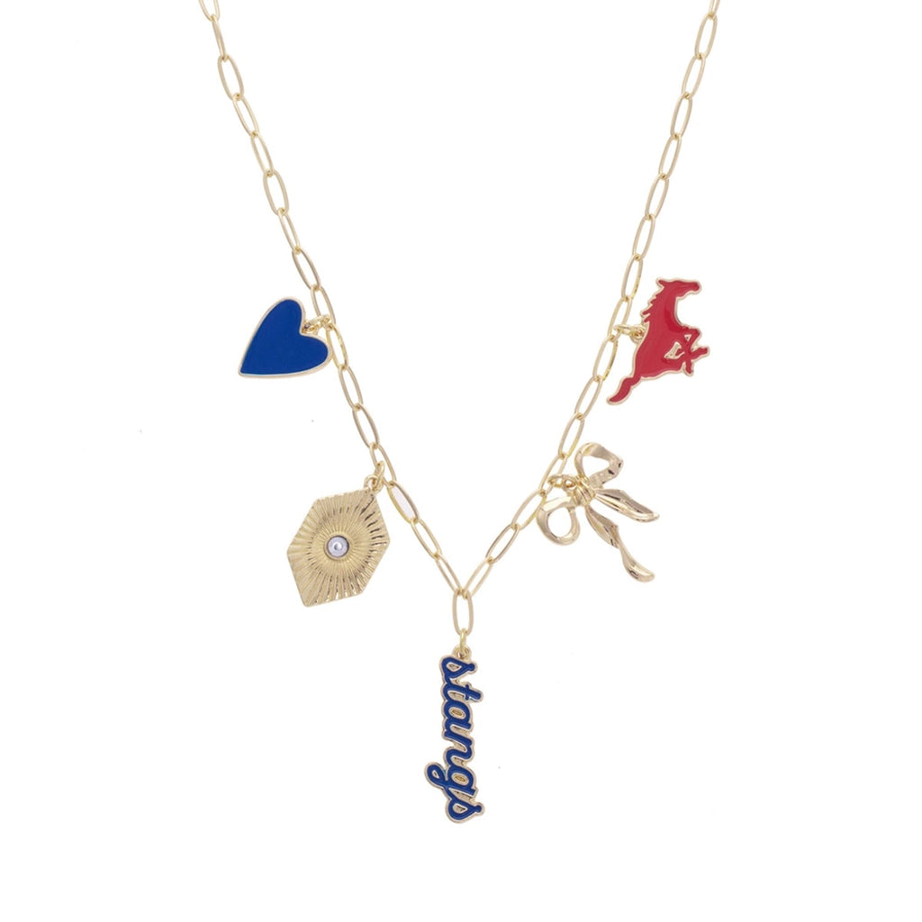 Gameday Charm Necklace – Blue & Red Football Spirit Jewelry | Paperclip Chain Necklace