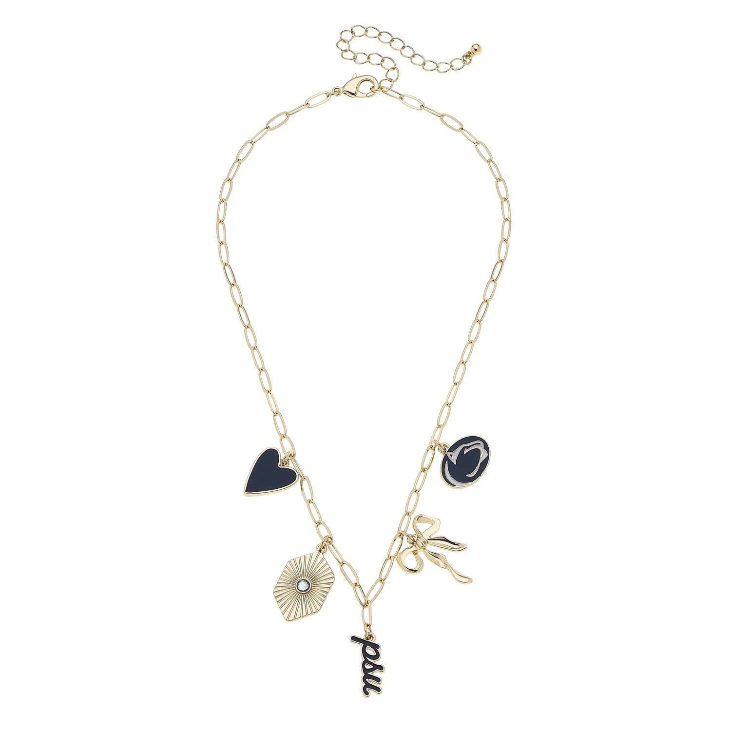 Gameday Charm Necklace – Navy & White Football Spirit Jewelry | Paperclip Chain Necklace