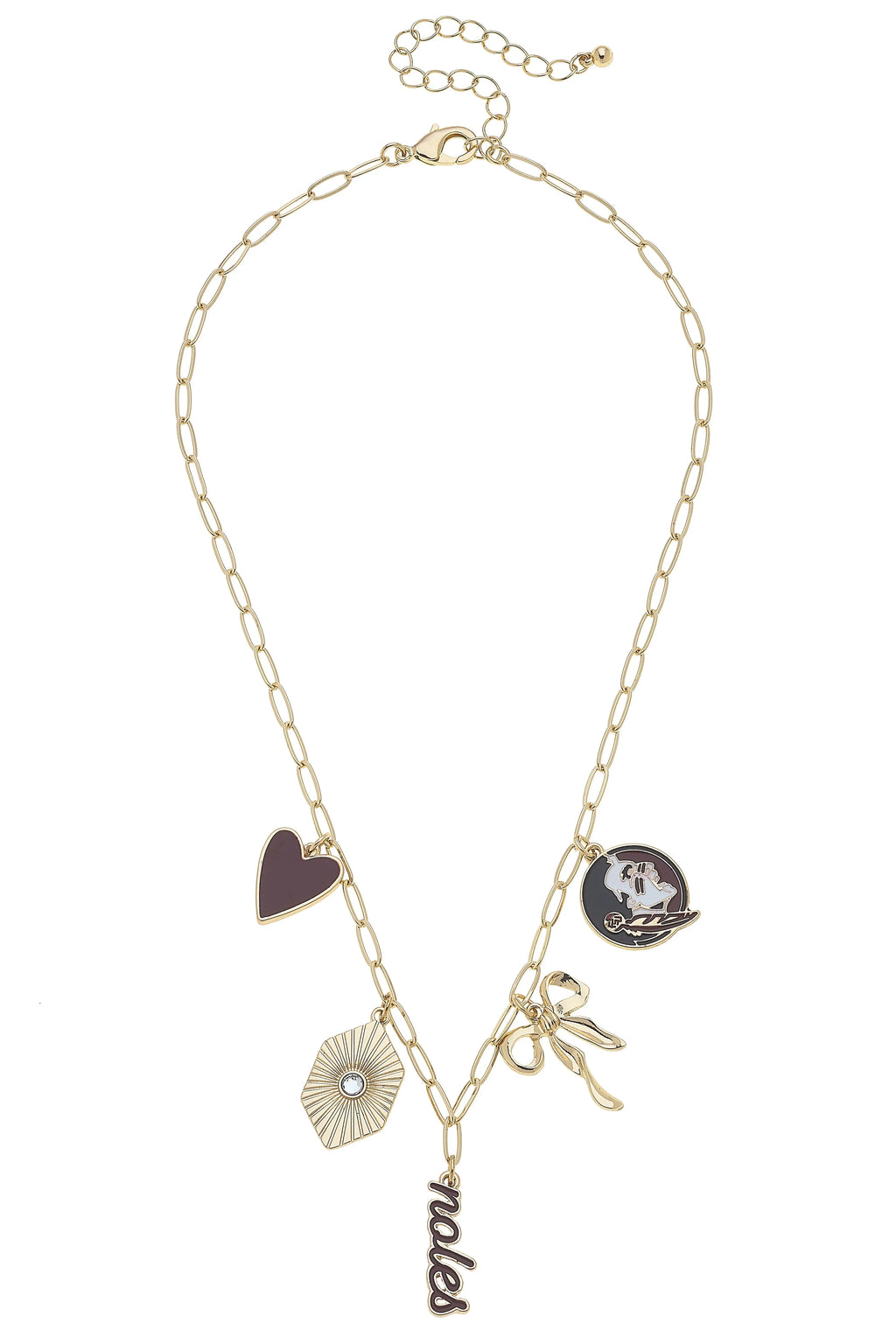 Gameday Charm Necklace – Garnet & Gold Football Spirit Jewelry | Paperclip Chain Necklace