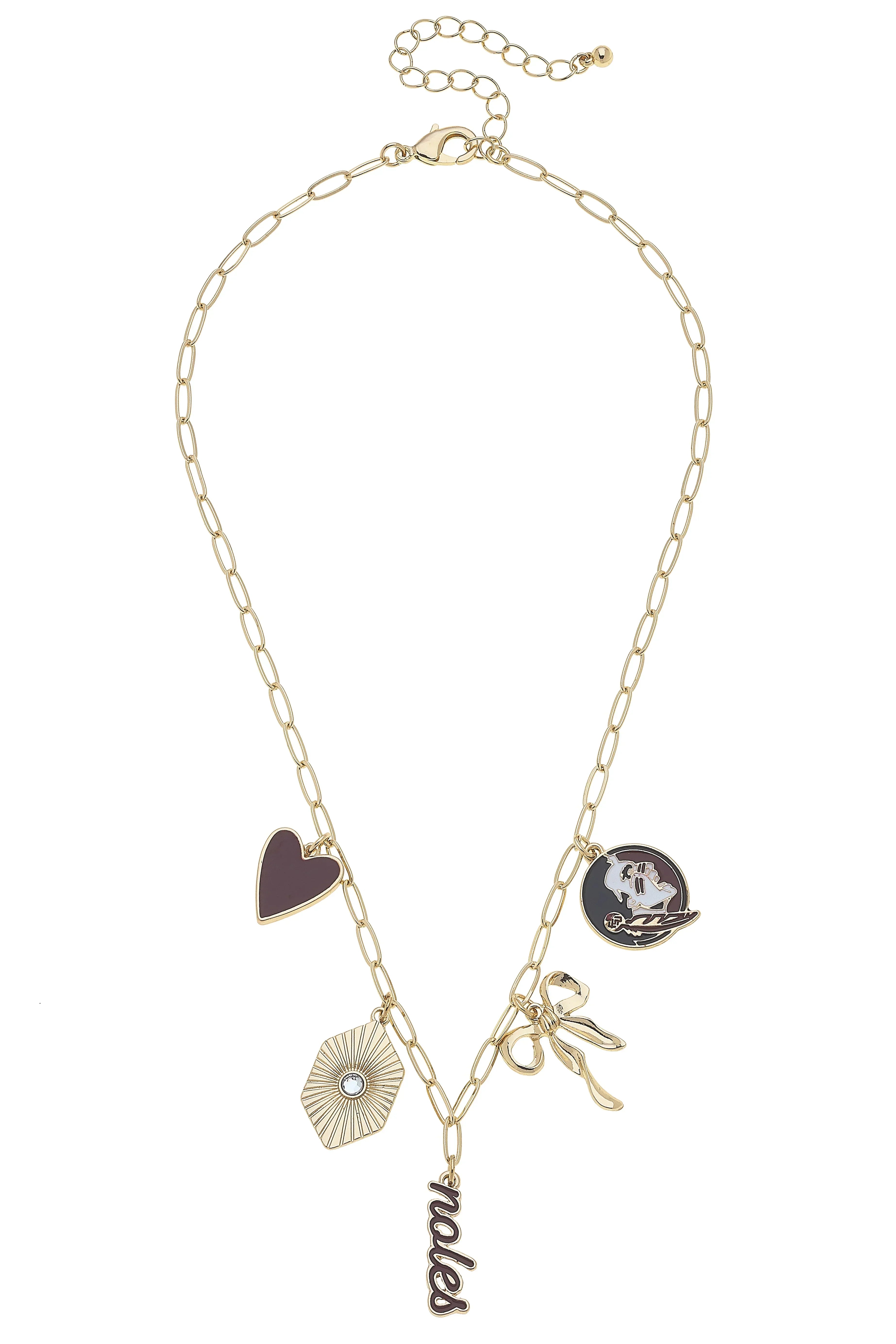 Gameday Charm Necklace – Garnet & Gold Football Spirit Jewelry | Paperclip Chain Necklace