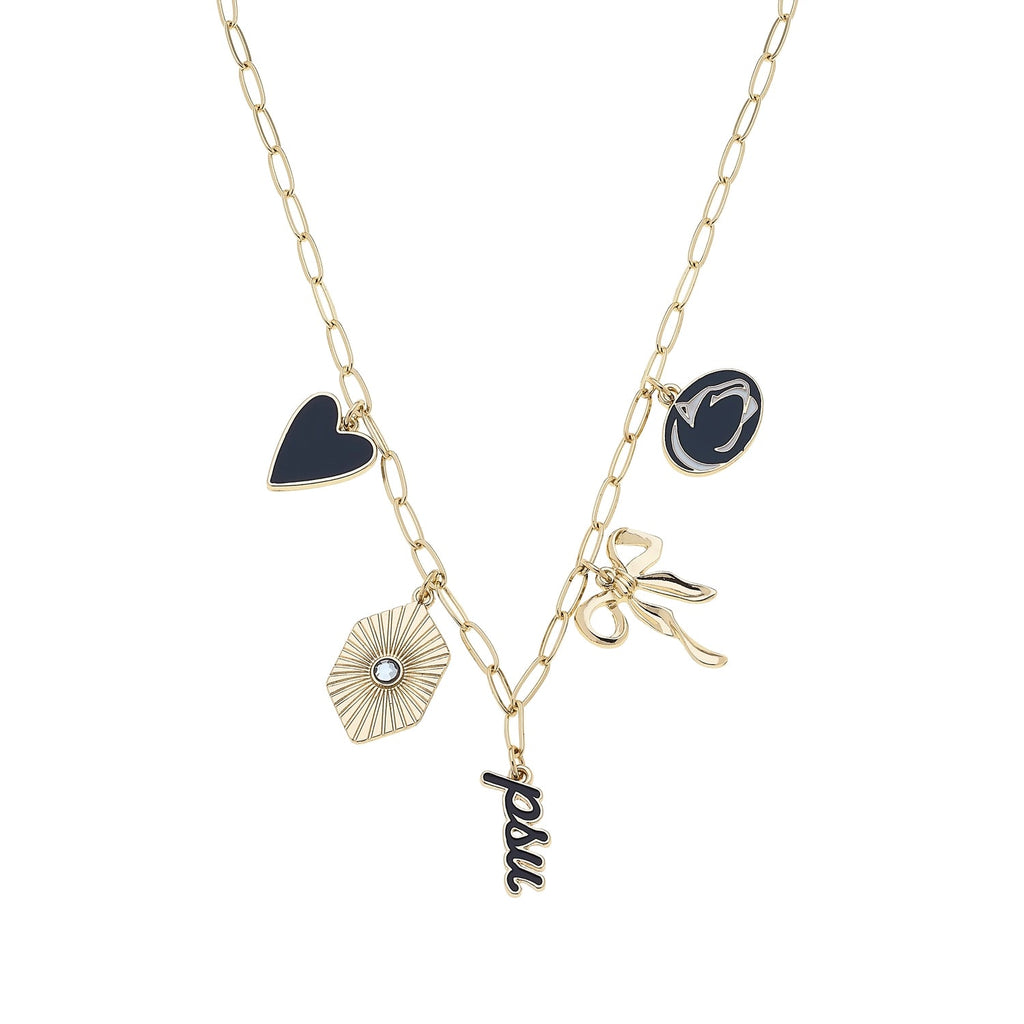 Gameday Charm Necklace – Navy & White Football Spirit Jewelry | Paperclip Chain Necklace