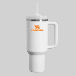 40oz insulated tumbler with handle and straw in orange & white color-inspired design